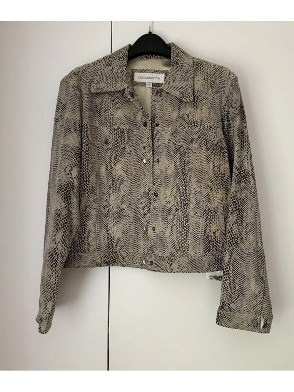 Liz Claiborne Beige Snake-Print Leather Jacket - Picture 1 of 10